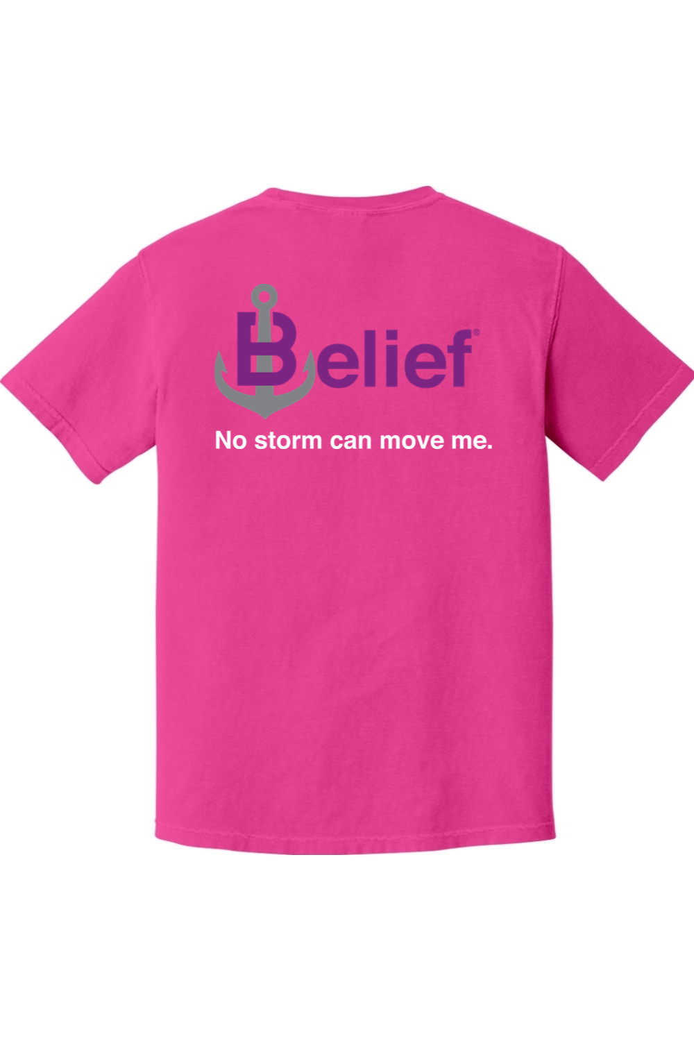 CliftonStrengths t-shirt with Belief on the Back in Neon Pink color