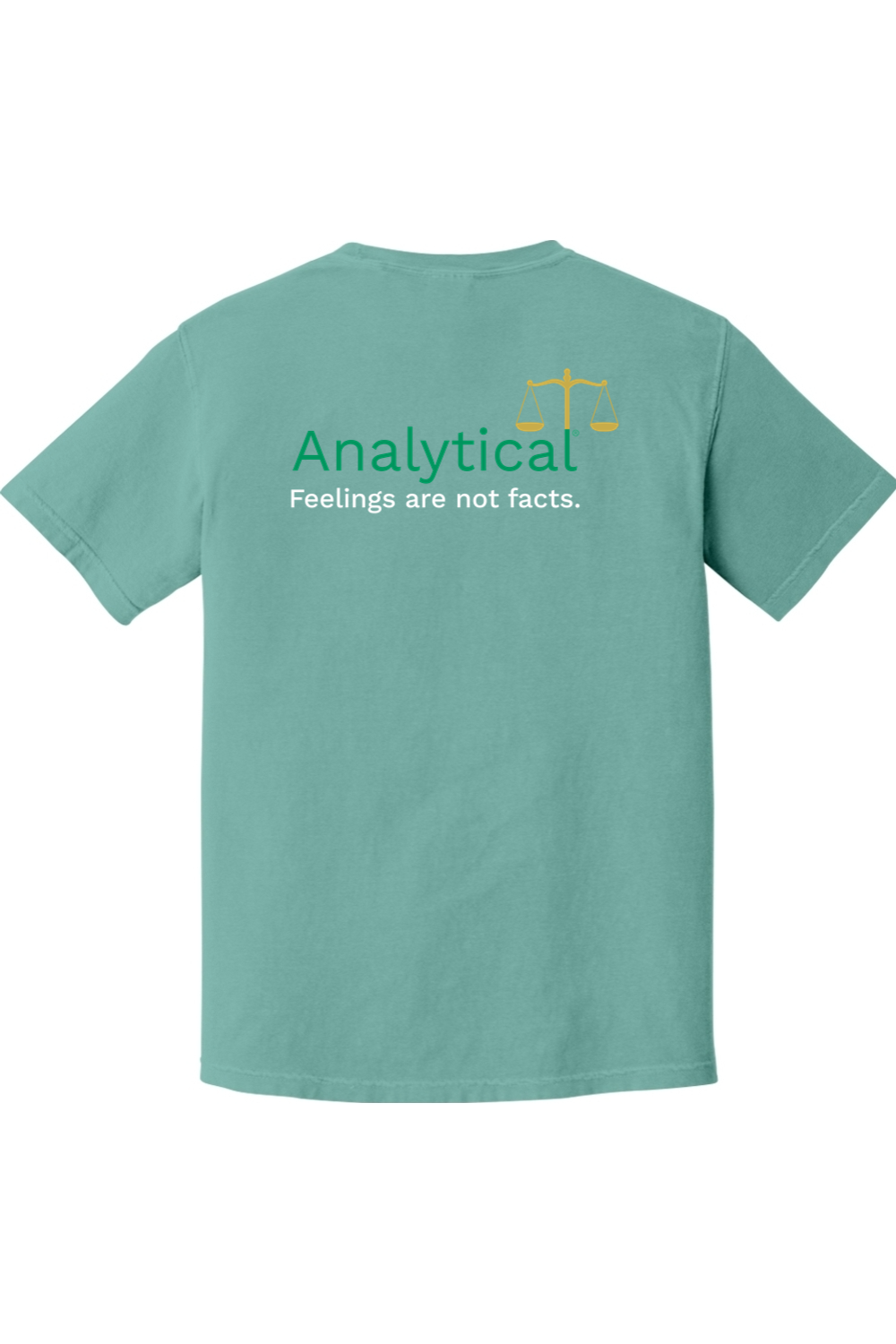 CliftonStrengths t-shirt with Analytical on the Back in Seafoam color