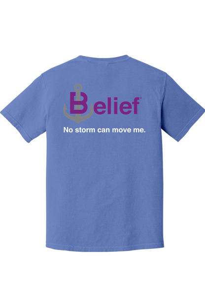 CliftonStrengths t-shirt with Belief on the Back in Mystic Blue color