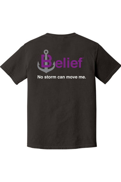 CliftonStrengths t-shirt with Belief on the Back in Pepper color